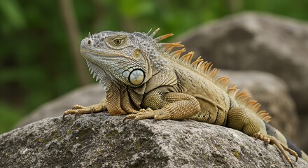 Green Iguana Reptile on Rock Close up Profile Wildlife Photography