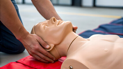 basic CPR training resuscitation emergency breathing CPR training on a mannequin demonstrates lifesaving skills in a practical setting.