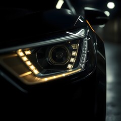close up of a car headlight
