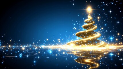 Obraz premium Golden Christmas tree sparkle reflection.