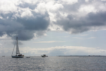 Sailing Boats on Calm Summer Sea, Brittany.