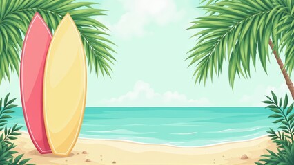 Tropical Beach with Surfboards