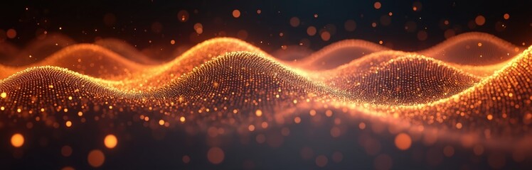 Abstract digital wave background with glowing orange dots. Futuristic design, tech innovation, network, technology, finance, market, investment, global business, data, connection, modern concept.