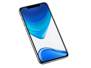 A modern smartphone with a sleek design, thin bezels, and a high-resolution display, floating on a transparent background.