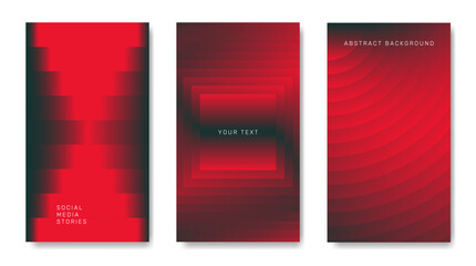 Three abstract geometric banners in red and black tones