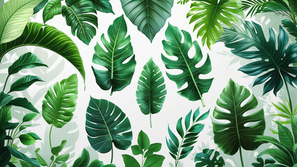 Naklejka premium tropical leaves, tropical leaves pattern, green leaves on a white background