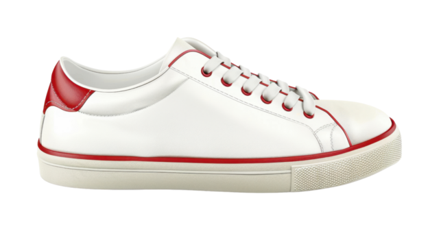 White sneaker with red details isolated on transparent background