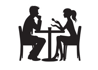 Man and a woman at a table negotiating Silhouette vector illustration