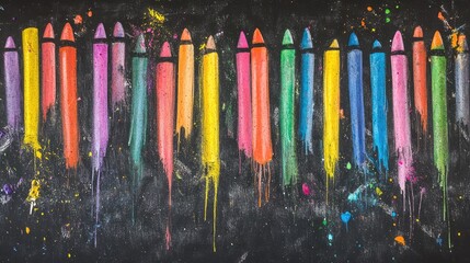 Vibrant Crayons on a Blackboard, Creating Art: A Back-to-School Scene