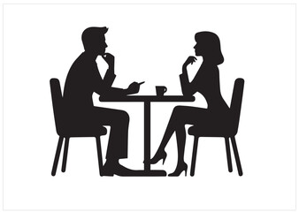 Man and a woman at a table negotiating Silhouette vector illustration