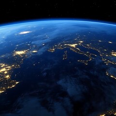 Fototapeta premium A nighttime view of the Earth highlighting continent and city lights