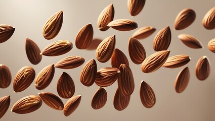 Obraz premium Nutty Cascade: Almonds take center stage in this captivating shot, showcasing their elegant form as they elegantly cascade, inviting viewers to indulge in the allure of health and nature