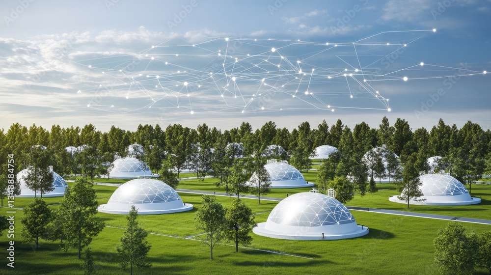 Poster a d rendering of a global digital communication hub with ai-powered connections.