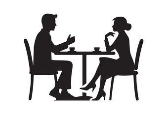 Man and a woman at a table negotiating Silhouette vector illustration