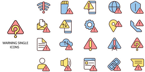 Warning Single simple concept 24 colour icons set. Contains such warning sign, warning symbol .Vector illustration.