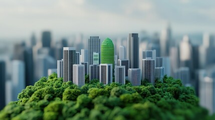 Fototapeta premium Strategic planning management sustainability concept. A futuristic cityscape built on lush greenery, showcasing urban harmony.
