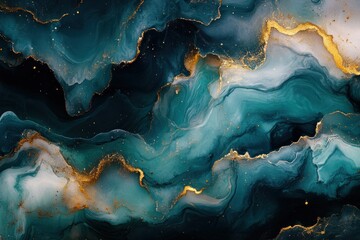 Fluid Abstract Art in Emerald Green and Turquoise with Metallic Gold Accents Beautiful Colors Flowing Organic Patterns