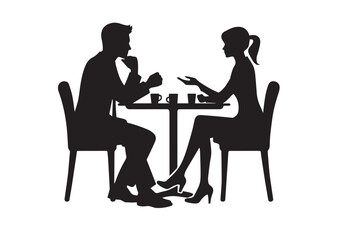 Man and a woman at a table negotiating Silhouette vector illustration