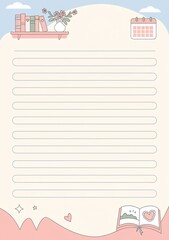 Aesthetic Lined Paper Template with Books and Stars