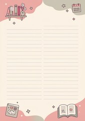 Aesthetic Lined Paper Template with Books and Stars