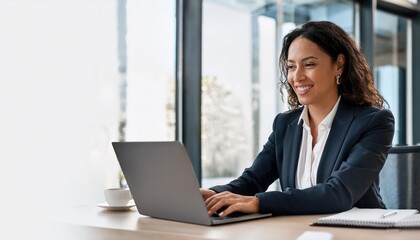 businesswoman professional employee using pc doing online banking analysing at workplace