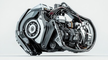 Detailed cutaway of a complex machine's internal mechanism, showcasing intricate gears, tracks, and engine components.