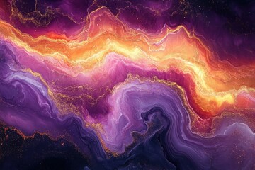 Obraz premium Vibrant Red Purple Gold Abstract Fluid Art Painting Alcohol Ink Technique Dreamy Wallpaper