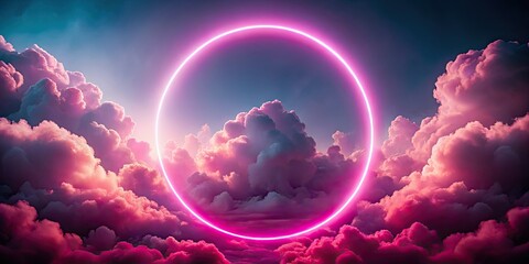 Surreal pink neon circle cloud: abstract light creates a dreamy, celestial macro photography scene.