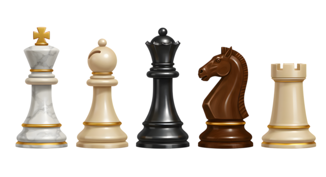 Chess Pieces Set Displayed on Transparent Background for Strategy Game Design