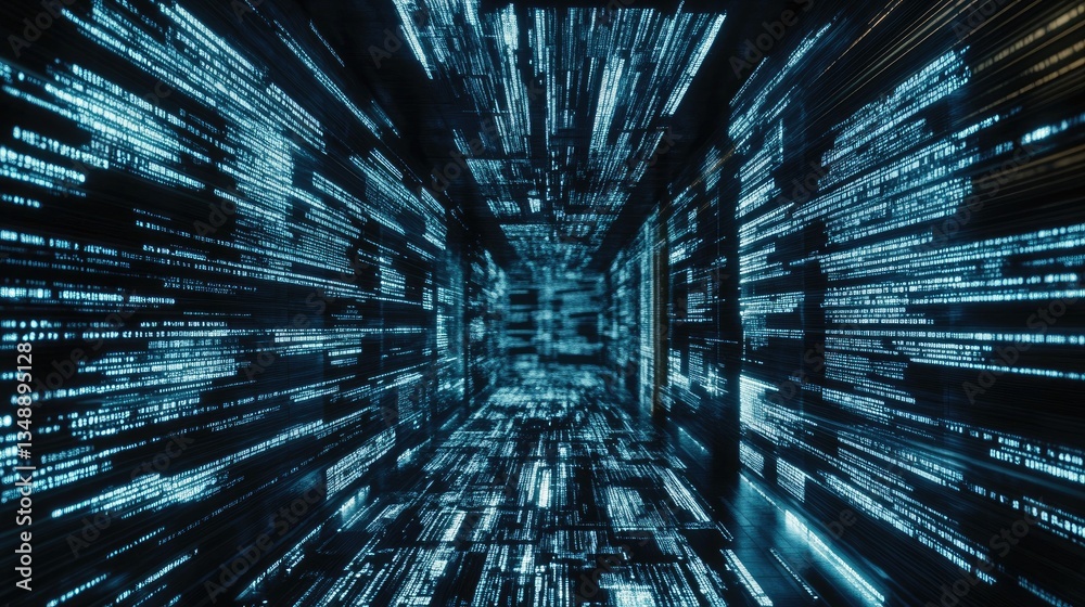 Poster a cloud-based nlp system analyzing massive text data in a futuristic digital space.