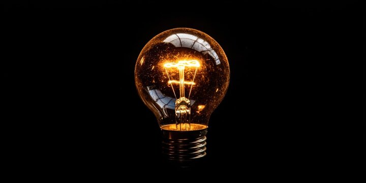A light bulb is lit up in a dark room