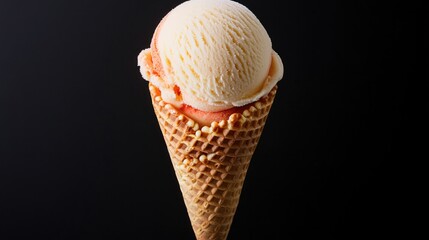 Delicious ice cream scoop atop crispy cone, showcasing rich text
