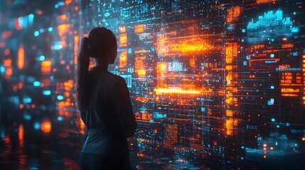 A futuristic digital dashboard displaying complex data analytics