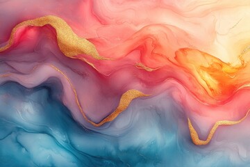 Obraz premium Abstract Watercolor Painting Fluid Organic Forms Pastel Tones Metallic Accents Marbling Modern Minimalism