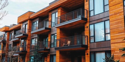 Fototapeta premium Sleek apartment buildings with a potential for individual ownership units.