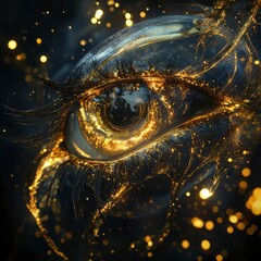 Celestial Eye A Golden, Glittering Digital Art Vision