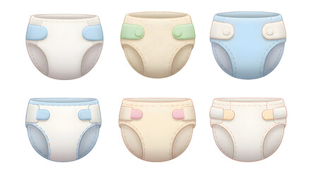 Different baby diapers set illustration for newborn or infant care