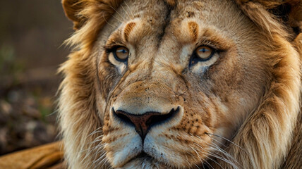Fototapeta premium Lioness Portrait in Golden Sunlight, Close-Up of Wild Cat in Natural Habitat