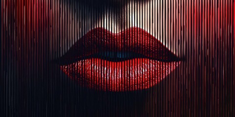 Obraz premium A woman's lips are painted red and the image is in black and white