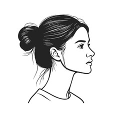 Profile of a woman with a bun expressing calmness against a blank background  
