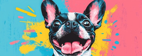 Joyful french bulldog portrait urban setting digital artwork vibrant colors close-up happiness concept