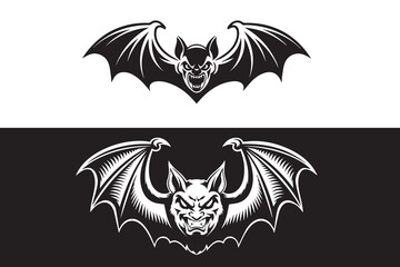 Fierce Bat with Spreading Wings Silhouette Vector