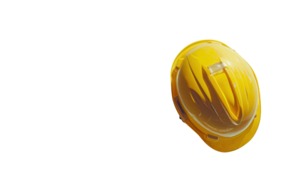 Yellow hard hat protecting construction workers on transparent background