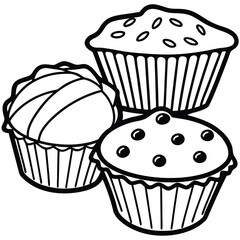 A sweet set of cupcakes and muffins with colorful icing, cherries, and chocolate decorations, perfect for a birthday celebration or party