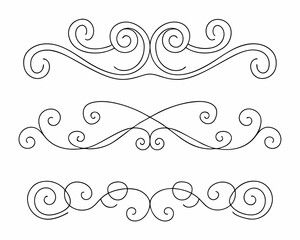 Elegant swirls, calligraphic flourishes, black and white line art, decorative curves, flowing shapes
