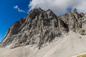 Dachstein mountain range in Austria Alps. Rocky mountain peaks summits and ranges of Dachstein...