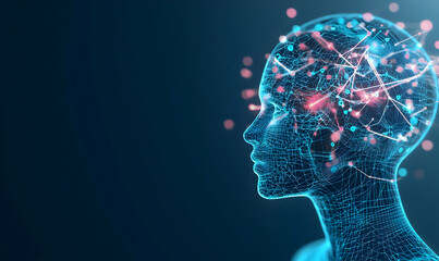 Futuristic Human Face with Digital Connections and Data Visualization