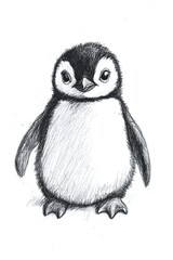 Fototapeta premium A Cute Pencil Sketch Depicting A Baby Penguin Standing Alone