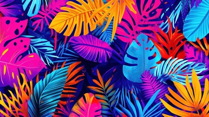 Vibrant Tropical Leaves Pattern Background