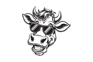 Cool Cow with  Sunglasse Silhouette Vector